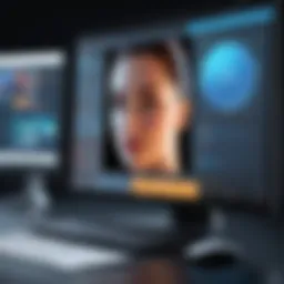 A sophisticated CGI animation software interface showcasing advanced features