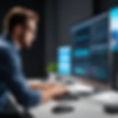 Professional Editor Evaluating Software A professional editor reviewing software options on a high-resolution display.