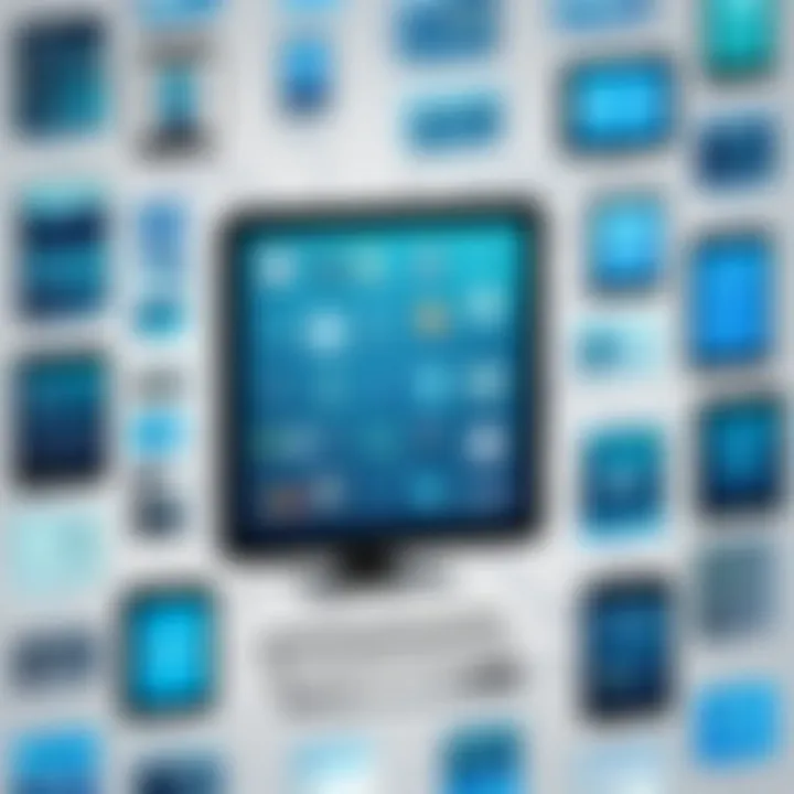 A graphic illustrating the various applications of interactive screen apps in different industries.