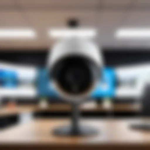 A sleek Verkada AI security camera monitoring a modern office space.
