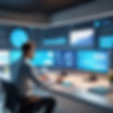 Analyzing Digital Engagement Strategies A modern workspace featuring a person analyzing digital engagement strategies.