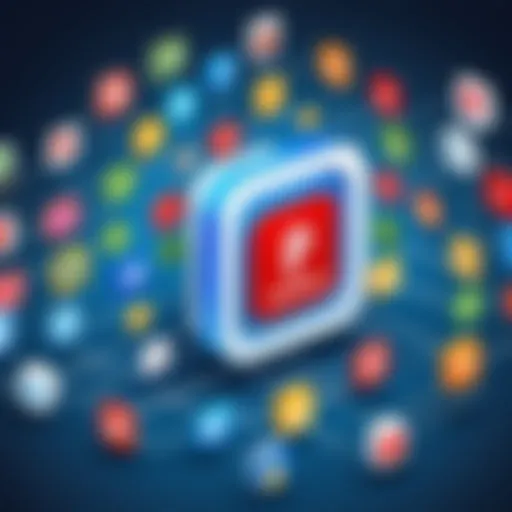 Illustration showing interconnected social media icons with a CRM interface